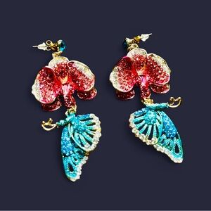 Orchid Earrings & Necklace w/butterflies statement y2k pieces